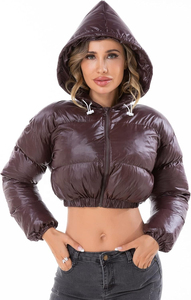 Blouson court matelassé pour femme, chaud, à manches longues, tendance, avec capuche, prix avantageux, soldes - Product Image 4