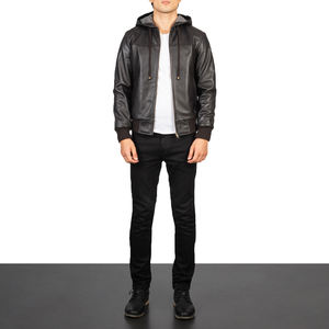 Blouson en cuir PU à capuche pour homme, style urbain, avec doublure intérieure en soie, collection hiver 2026 - Product Image 2