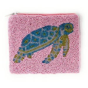 Beaded Classic Coin Purse Storage Bags <b>Pink</b> Pouch Colorful Turtle Design Intricate Embroidery Beadwork Durable Small - Product Image 1