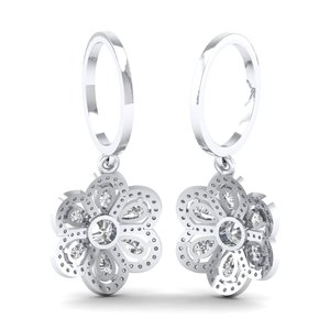 REYES Floral Design 925 Sterling <b>Silver</b> Moissanite <b>Dangle</b> Hoop <b>Earrings</b> Sparkle 14K White Gold Special Occasion Wear Jewelry - Product Image 3