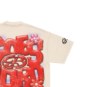 Camiseta Oversize para Hombre con Diseño de Letras en Relieve, Logotipo Rojo y Flores, Estilo Urbano, Manga Corta, Cuello Redondo, Jersey de Algodón - Product Image 4