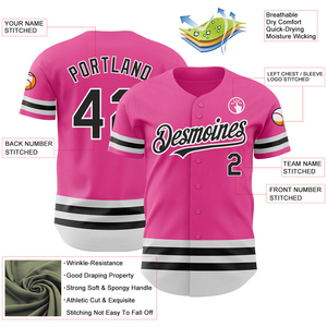 Camiseta de béisbol personalizada de talla grande, cosida, 100% poliéster, uniformes de equipo, camisetas rosa y blanco, color OEM, camisetas con botones. - Product Image 3