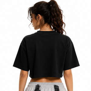 T-shirt court noir délavé pour femme, style Y2K Streetwear, avec logo personnalisé, coupe oversize graphique et carrée, en coton, haut de mode estival, chemises pour femmes - Product Image 2