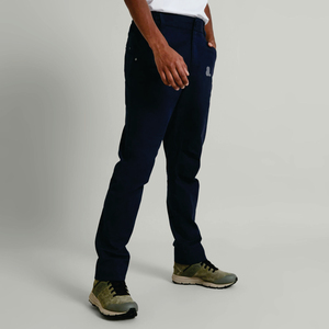 Men Navy Straight Fit Casual <b>Trousers</b> <b>Elastic</b> <b>Waist</b> Breathable Polyester Cotton Oxford Fabric Side Pockets Right Leg Logo - Product Image 1