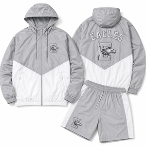 Vestes coupe-vent courtes à capuche, ensemble de printemps, logo personnalisé imprimé, qualité supérieure, faible MOQ, stock disponible - Product Image 2