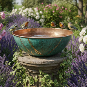 Nouveau Bol à Bain d'Oiseaux en Cuivre Martelé Élégant avec Piquet Métallique, Ornement de Jardin Résistant aux Intempéries pour Décoration Extérieure de Jardin - Product Image 2