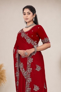 Sari en satin et mousseline de soie pour femme, personnalisable, style indien, broderie Swarovski, design Patola, style traditionnel, pour mariage, par Vexotrend - Product Image 4