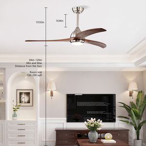 Ventilatore da soffitto con pale in legno massello da 52 pollici, luce e telecomando, motore silenzioso reversibile a 6 velocità, stesso SKU W1592P176970 - Product Image 5