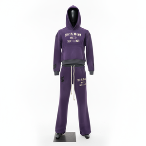 Chándal con capucha morado para mujer, estilo casual, de manga larga, holgado, con cordón ajustable, estampado de letras y bolsillos laterales. - Product Image 1