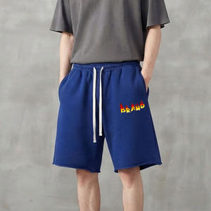 Shorts en toile et maille respirants pour hommes, style fitness urbain, 100 % polyester, motif uni, avec logo décoratif, vente en gros sur mesure - Product Image 1