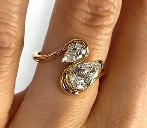 Modern dual pear cut open <b>wrap</b> diamond ring luxury <b>bridal</b> engagement anniversary statement fine jewelry design - Product Image 4