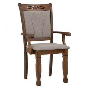 Silla de Comedor Moderna de Mediados de Siglo, de Madera Maciza Resistente, con Asiento Tapizado en Microfibra y Respaldo Tallado en Madera - Product Image 1
