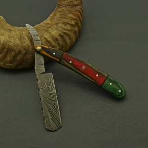 Couteaux de survie Pasha Ente faits à la main en acier Damas, ultra-affûtés, avec manche en bois rouge et vert, étui en cuir, pour la chasse et l'extérieur, à pointe tombante - Product Image 2