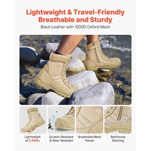 Bottes tactiques légères pour hommes, 8 pouces, respirantes, pour la randonnée, le travail, la moto, Interceptor Trooper, fermeture éclair latérale - Product Image 2