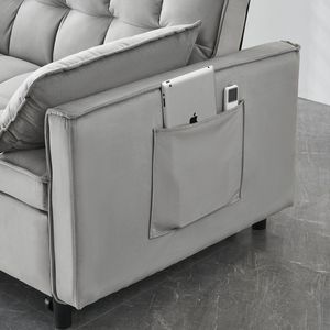 Divano Letto Futon Moderno in Velluto, Piccolo Divano Reclinabile con Cuscini Decorativi e Tasche, Divano Estraibile - Product Image 3