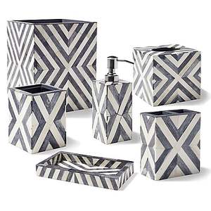 Juego de baño de 8 piezas con incrustaciones de hueso y resina, diseño de última generación, personalizado para el hogar, dispensador de jabón, soporte para cepillos de dientes, al mejor precio. - Product Image 1