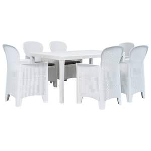 Ensemble de salle à manger d'extérieur durable en 7 pièces, meubles de patio en plastique blanc - Product Image 1