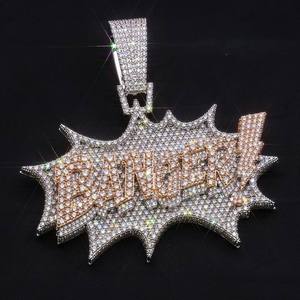 Collar Personalizado de Plata 925 con Colgante de Moissanita, Dos Tonos, Estilo Hip Hop, Chapado en Oro y Rodio para Hombre - Product Image 2