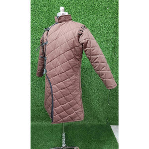 Men's 100% Premium Medieval Brown Cotton Padded Gambeson Quilted Long Sleeve Aketon Coat Costume Reenactment Jacket - Product Image 3
