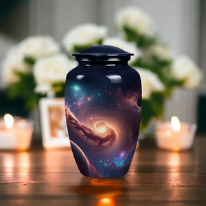 Urne funéraire en aluminium Galaxy pour cendres d'adultes, récipient commémoratif personnalisé, décoration commémorative - Product Image 3
