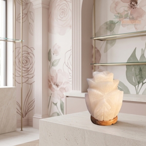 Lámpara de Sal de Cristal Blanco Tallada a Mano con Base de Madera, Decoración Romántica para el Hogar y Luz de Regalo - Product Image 5