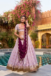 Elegant Slub Kota Zari Weaving Work with Paithani (Jacquard) Border Lehenga Choli for Wedding Prom & Diwali - Product Image 2