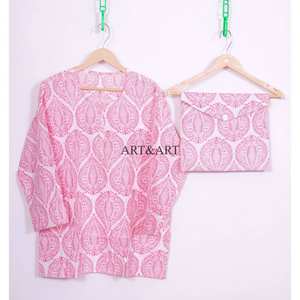 Conjunto de Pijama para Mujer, 100% Algodón Ecológico, Elegante y Modesto, con Cuello Floral, de Alta Calidad, Cómodo y Suave, Pantalones y Camisa con Patrón Sólido - Product Image 3