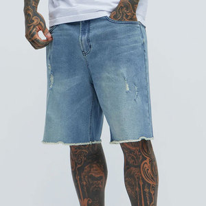Wholesale Custom Regular Fit Y2K Crystal Embroidery Men's Denim Jean <b>Shorts</b> Plus Size Summer Knee Length Distressed Eco-Friendly - Product Image 1