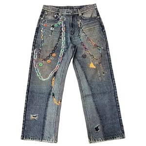 Customizable Washed Light Mid <b>Waist</b> Casual Straight-leg Denim Jeans for Men with Personalized Design - Product Image 6