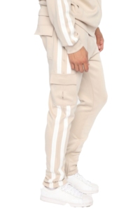 Conjunto deportivo informal de algodón grueso OEM, sudadera con capucha extragrande y pantalones deportivos, conjunto deportivo de alto rendimiento con rayas. - Product Image 3