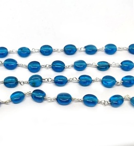 Chaîne de chapelet en apatite ciel lisse, forme ovale, plaquée argent, pour la fabrication de bijoux, vente en gros, apatite en vrac - Product Image 5