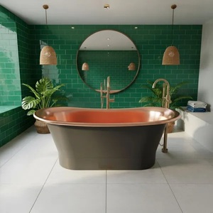 Baignoire en cuivre haut de gamme à base droite, intérieur en cuivre poli, extérieur gris graphite pour une expérience de bain de luxe - Product Image 5