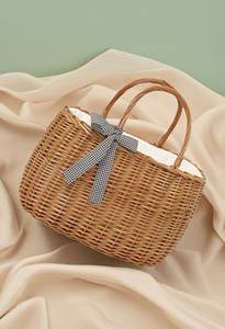 Sac demi-lune en rotin pour femme, tissé à la main, style bohème, sac de plage avec cordon de serrage et doublure en coton - Product Image 6