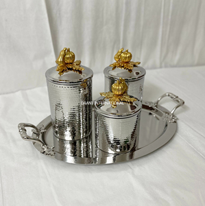 New Launched High End Gold Metal Hammered Canister <b>Set</b> Oval Tray Dining Decor Handmade Airtight Storage Containers Food Safe - Product Image 2
