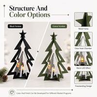 Großhandel 3D Weihnachtsbaum-Grablaterne mit schwarzem Metallrahmen und LED-Teelicht für Grabdenkmal-Einzelhandelsprogramme