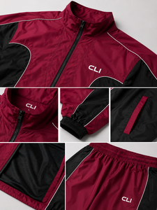 Ensemble de survêtement unisexe en nylon coupe-vent deux pièces avec logo personnalisé, bandes réfléchissantes, vente en gros, vêtements de sport d'entraînement, veste et pantalon, OEM - Product Image 5