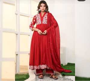 Conjunto de traje Anarkali largo de fabricación india para bodas o fiestas, disponible a precio de exportación - Product Image 6