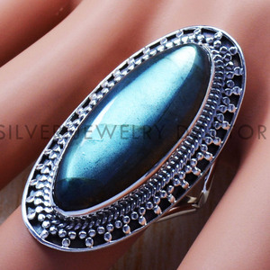 Bague en argent sterling 925 naturel, cabochon en labradorite, grandes bagues, prix de gros, fabrication artisanale, bijoux fins et fournitures. - Product Image 2