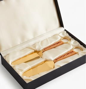 <b>Golden</b> Cake Server <b>Set</b> With Leather Handle Minimalist Design For Elegant Dessert Serving Use And Tableware Use - Product Image 6
