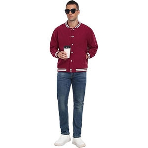 Veste universitaire avec casquette de baseball assortie, casquette en mélange de laine, veste à manches en cuir, fermeture à boutons-pression, ensemble complet - Product Image 3