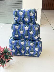 Set Of 3 Cotton Quilted <b>Makeup</b> Bag & Organizer Cotton Toiletry <b>Case</b> Travel Bag Floral Print <b>Makeup</b> Bag Toiletries Organizer Bag - Product Image 3