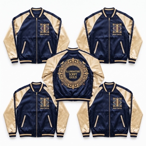 Fournisseur en gros Veste bomber de baseball en satin souvenirs, broderie aux motifs herbes de Provence lavande et champignon violet - Product Image 4
