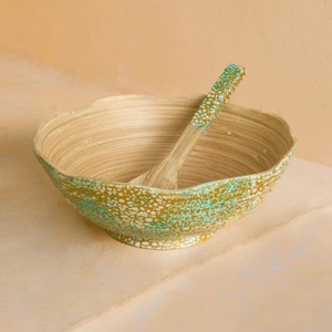 Scalloped Bamboo Salad Bowl with Eggshell Lacquer <b>Serving</b> Set with Spoon and Fork Kitchenware Bamboo <b>Serving</b> Bowls from Vietnam - Product Image 3