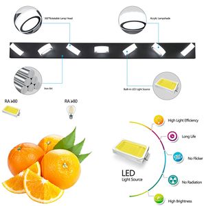 Lampada da parete moderna a LED da 52 pollici con 7 paralumi in acrilico, dimmerabile, a risparmio energetico, finitura in ferro nero per bagno - Product Image 6