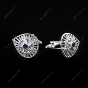 Silver Blue Glass <b>Cufflinks</b> Brass Silver Plated Elegant Formal <b>Shirt</b> Jewelry Wedding Groom Anniversary Party Luxury Gift - Product Image 1