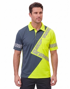 เสื้อโปโลสะท้อนแสงสำหรับผู้ชายแบบกำหนดเอง เสื้อทำงานนิรภัยสีเหลืองนีออนสะท้อนแสง เสื้อทำงานสีกรมท่า แขนสั้น - Product Image 5