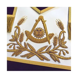 ผ้ากันเปื้อนเมสันสไตล์ชาติพันธุ์สีน้ำเงินกำมะหยี่ Grand Lodge Past Master พร้อมลายปักมือสีเงินและบริการ OEM โลโก้แบบกำหนดเอง MAP-0032 - Product Image 6