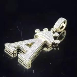 Customizable 2 Carat Diamond <b>Initial</b> Crown Charm 14K Yellow Gold Finish Ice Design Classic Sterling <b>Silver</b> Party Charms - Product Image 4