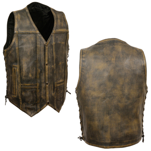 Chaleco de Cuero Genuino Negro Sólido para Hombre al por Mayor, Precio Bajo, Personalizable, Estilo Motociclista, Tallas Grandes, Invierno, Vintage, Impermeable - Product Image 5