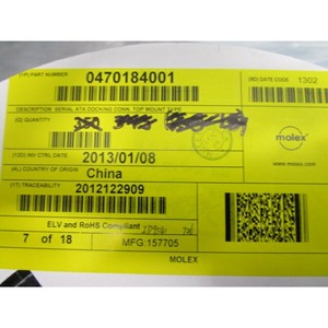 1 lot de 345 connecteurs Molex 0470184001 Serial ATA - Équipements et pièces semi-conducteurs d'occasion fiables à l'échelle mondiale - Product Image 1